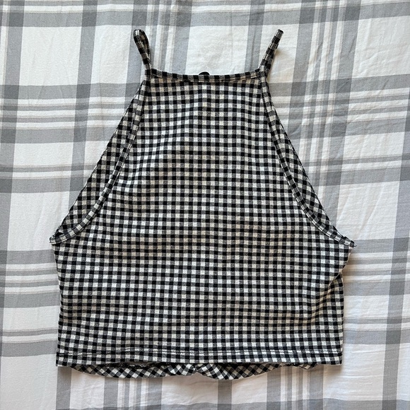 Zara black and white gingham tank top with ruched detail - Picture 3 of 4